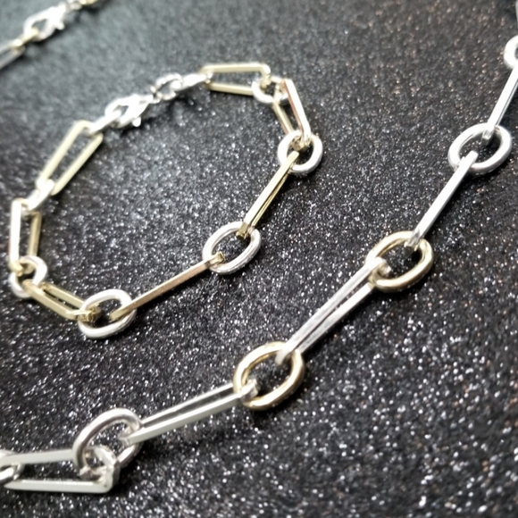 Elongated Dual Tone Chain Link Necklace - Picture 4 of 6